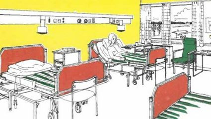 En sjukhussal, illustration från 1973.